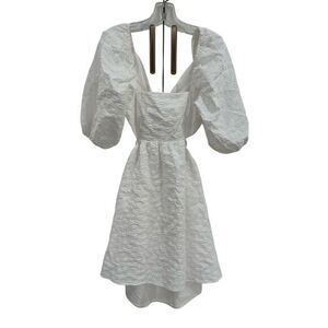 Moodie White Dress Sz M Puff Sleeve Short Party Cocktail‎ NWT